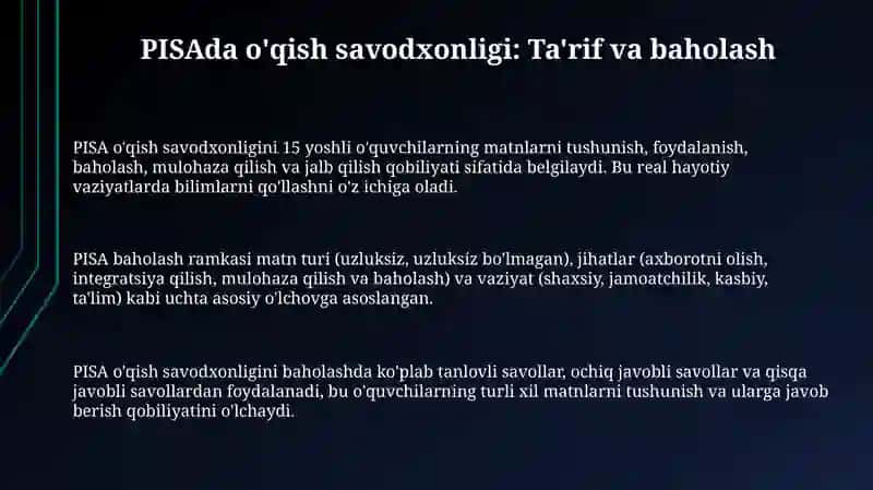 PISAda o'qish savodxonligi: Ta'rif va baholash 3