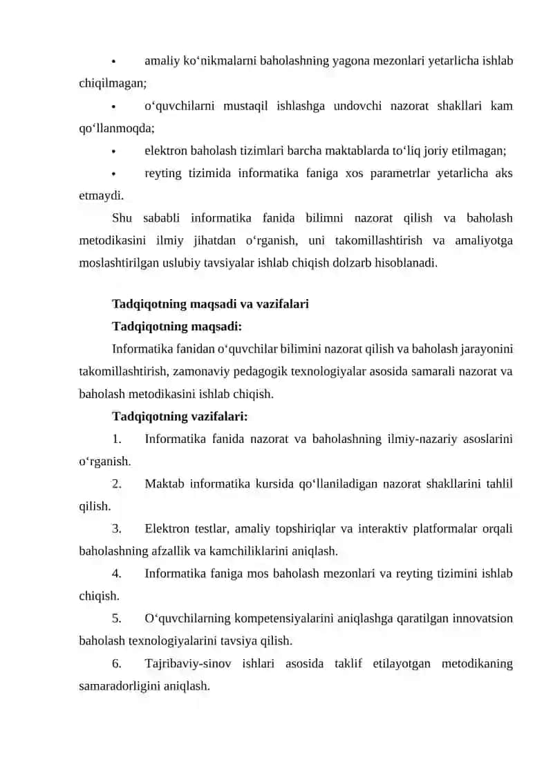 Informatika fanlaridan o‘quvchilar bilimini nazorat qilish va baholash 3