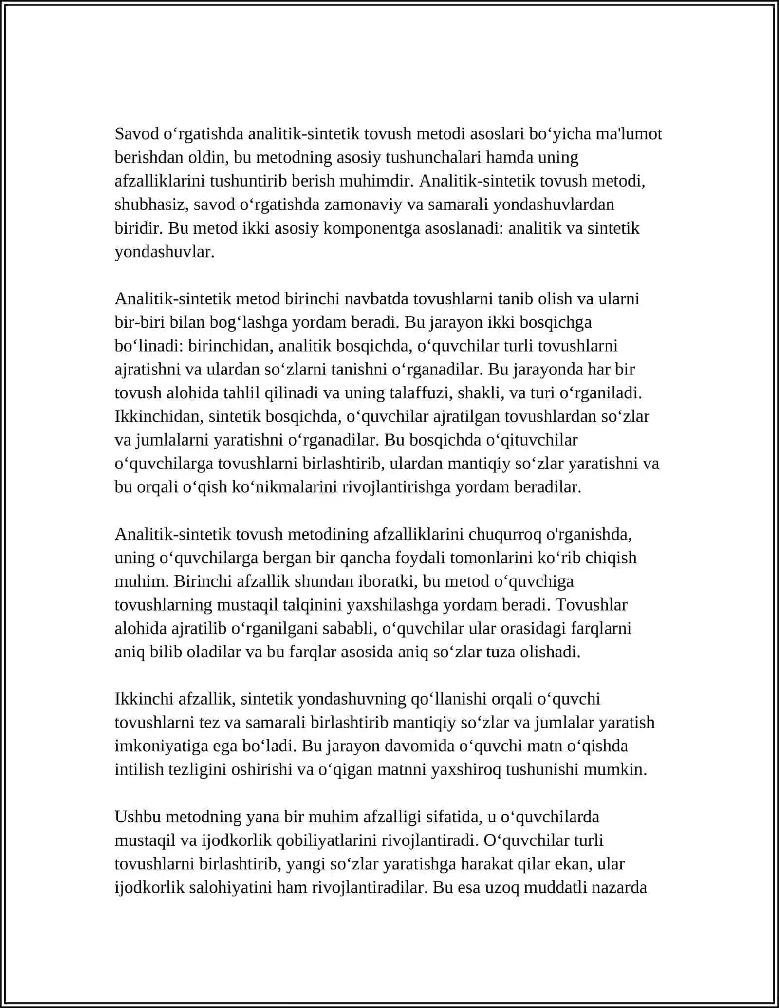 SAVOD OʻRGATISHDA ANALITIK SINTETIK TOVUSH METODI VA UNING XUSUSIYATLARI 3