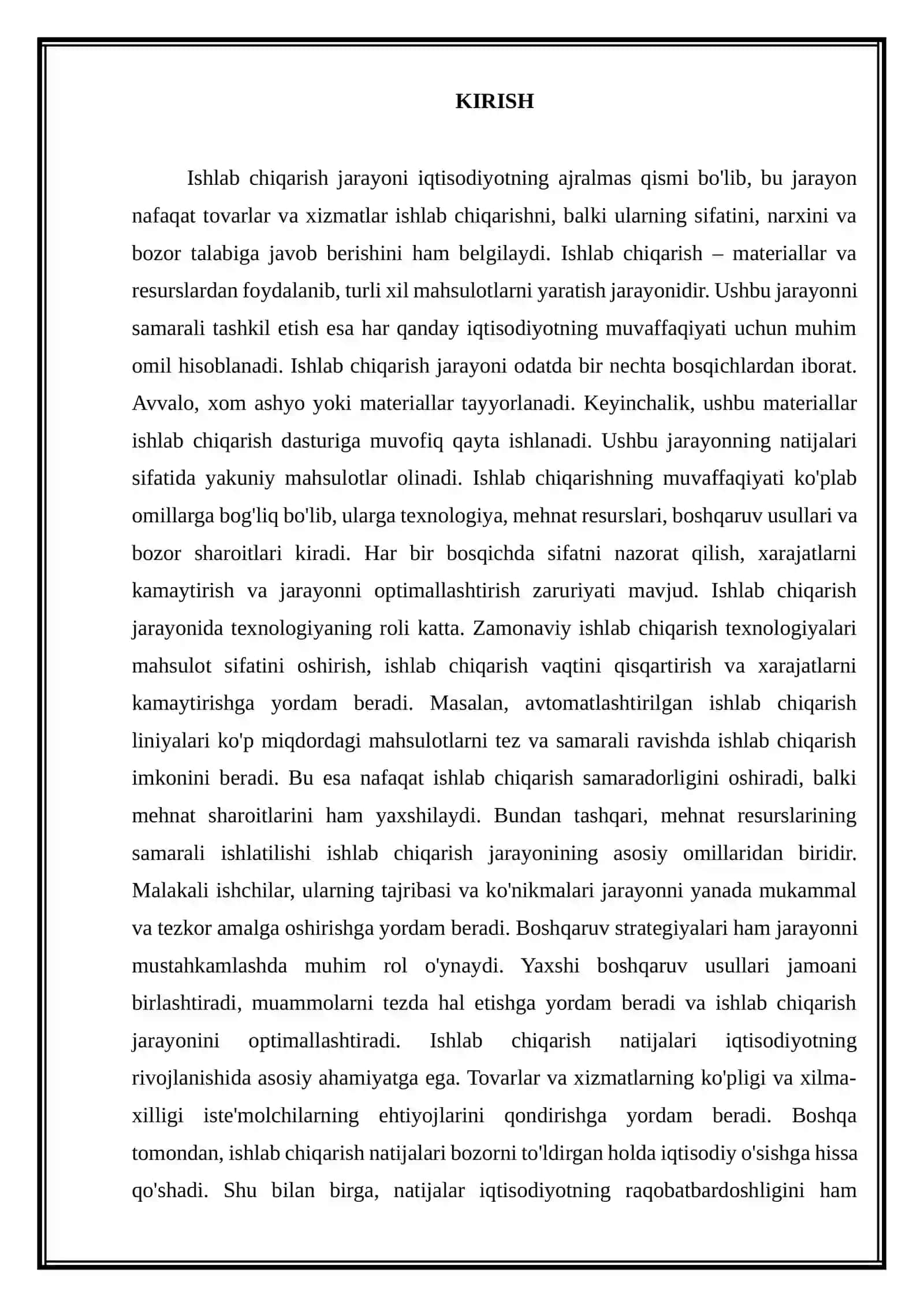ISHLAB CHIQARISH JARAYONI VA UNING NATIJALARI REFERAT 3