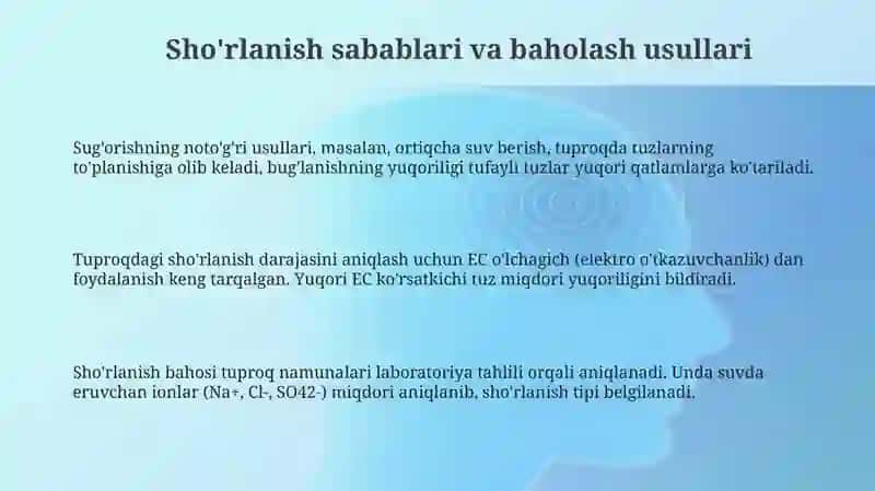 Shoʻrlangan tuproqlar melioratsiyasi 3