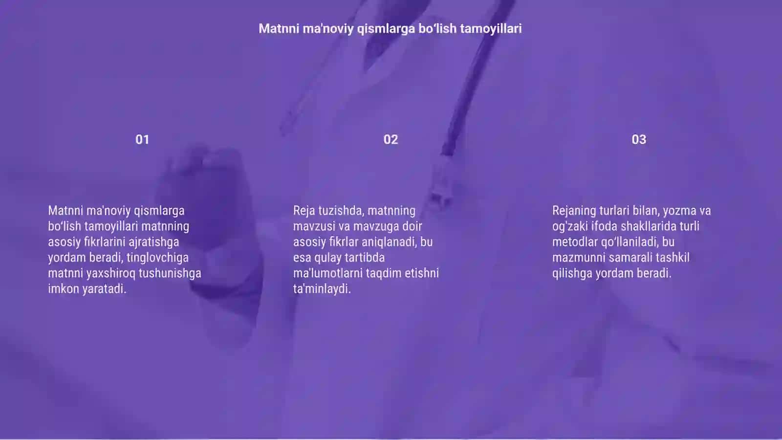 Matnni ma'noviy qismlarga bo'lish tamoyillari 3