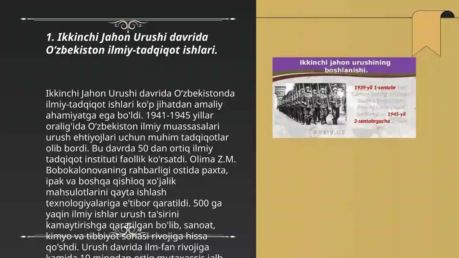Ikkinchi Jahon Urushi davrida Oʻzbekiston ilmiy-tadqiqot ishlari 3