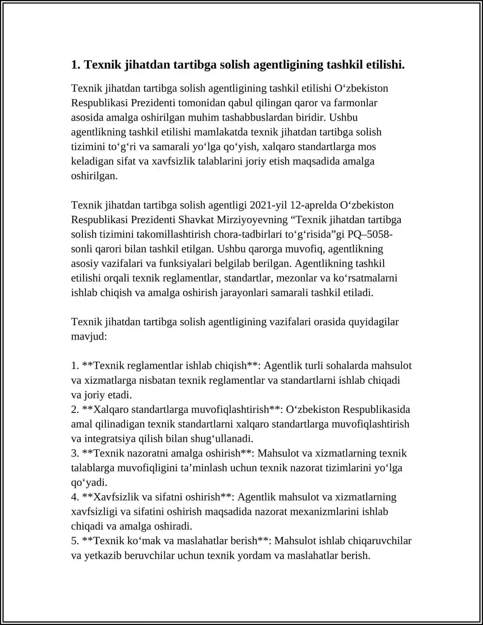 TEXNIK JIHATDAN TARTIBGA SOLISH AGENTLIGINING FAOLIYATI 3