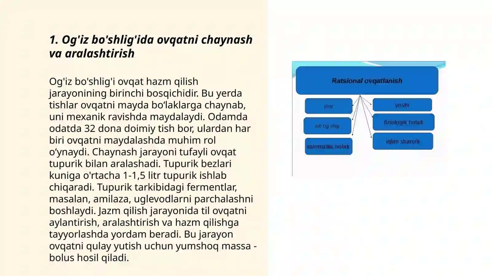 Oğiz Bóshliğida Ovqat Hazm Qilish 3