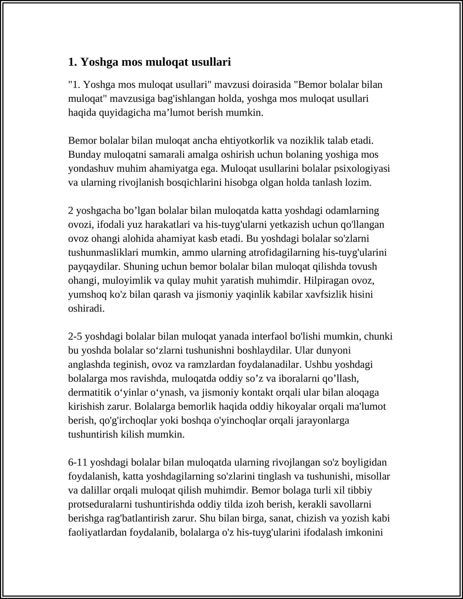 BEMOR BOLALAR BILAN MULOQAT 3