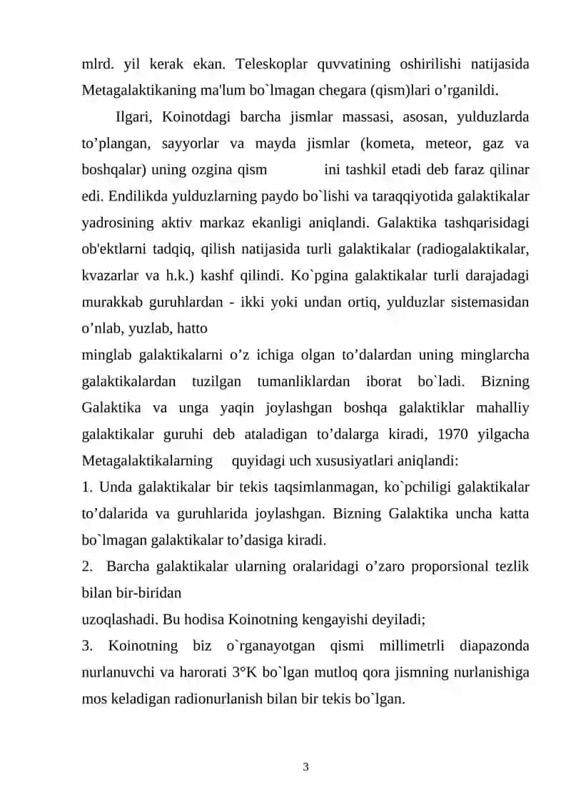 Osmon jismlarining massalari 3