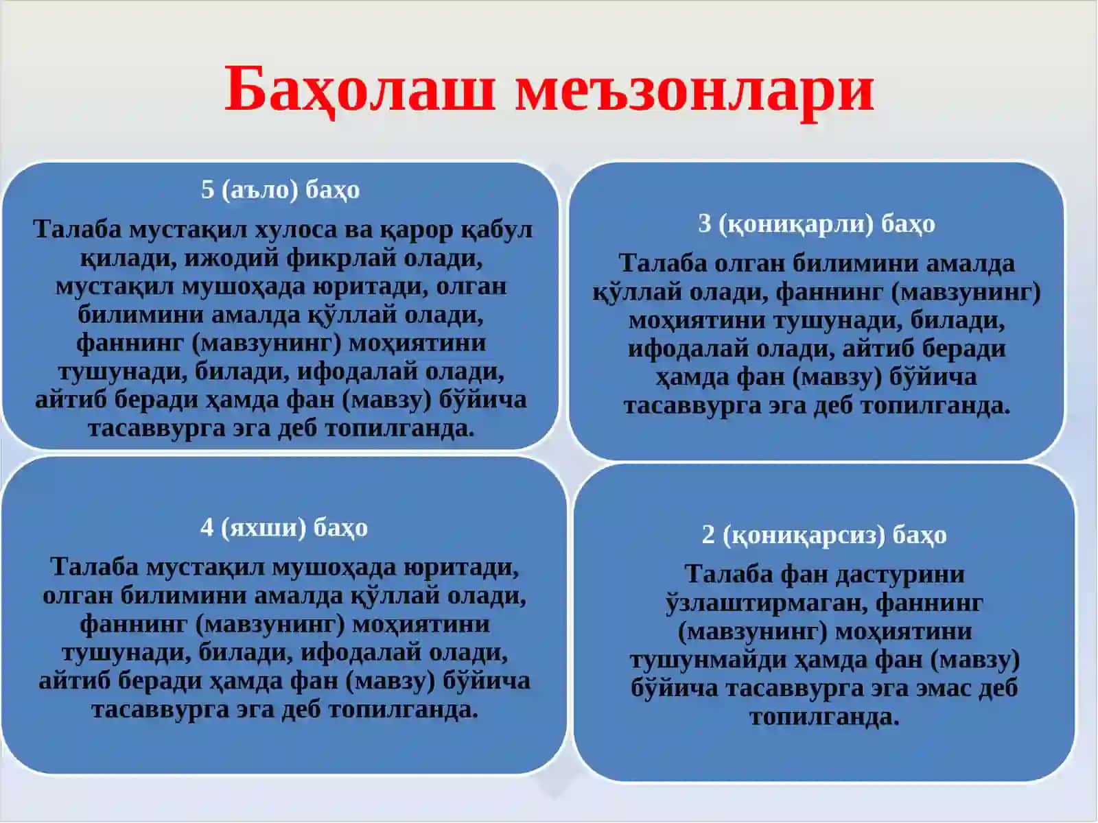 Баҳолаш, баҳоларни конвертация қилиш 3
