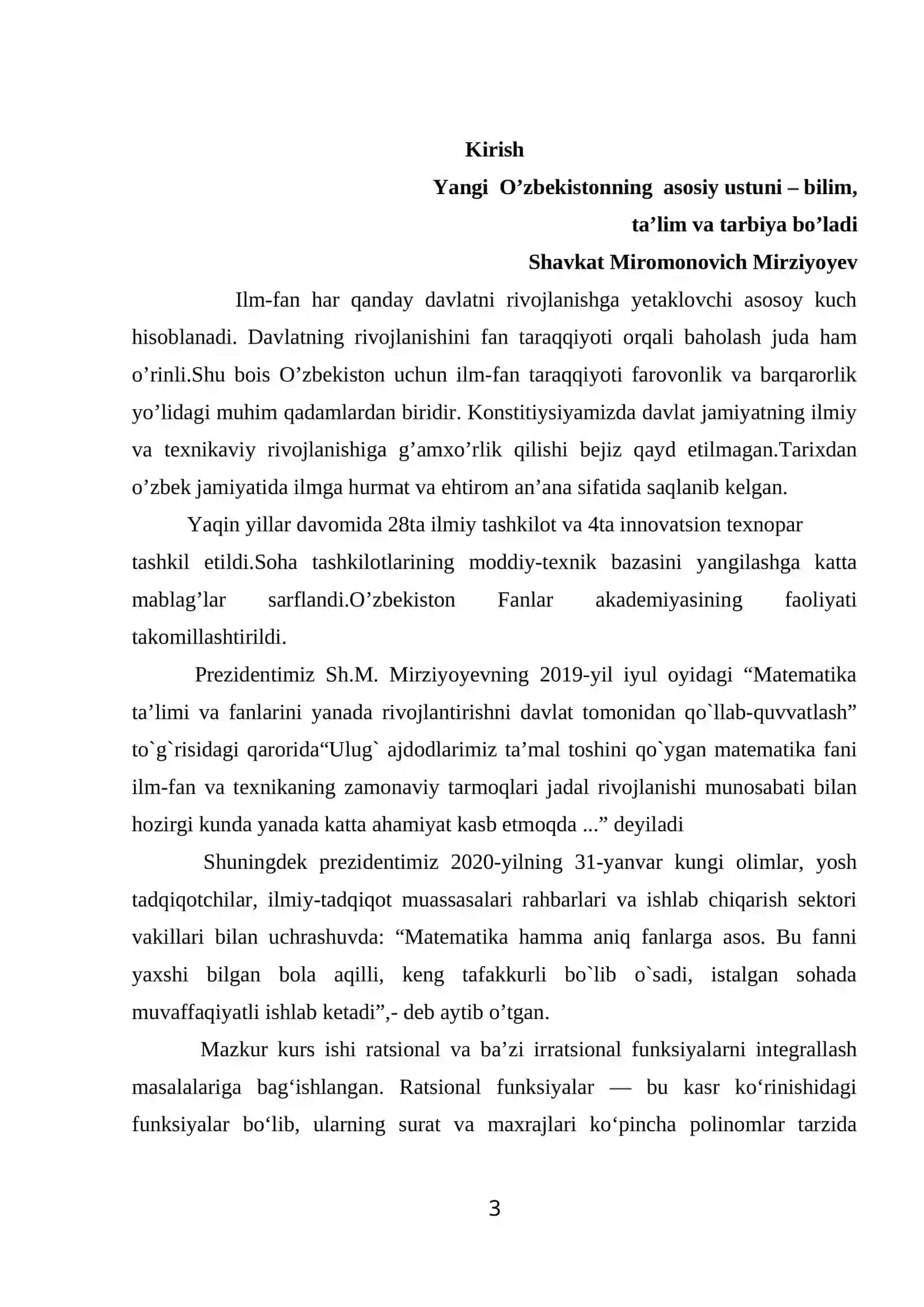 Ratsional va ba’zi irratsional funksiyalarni integrallash3000 3