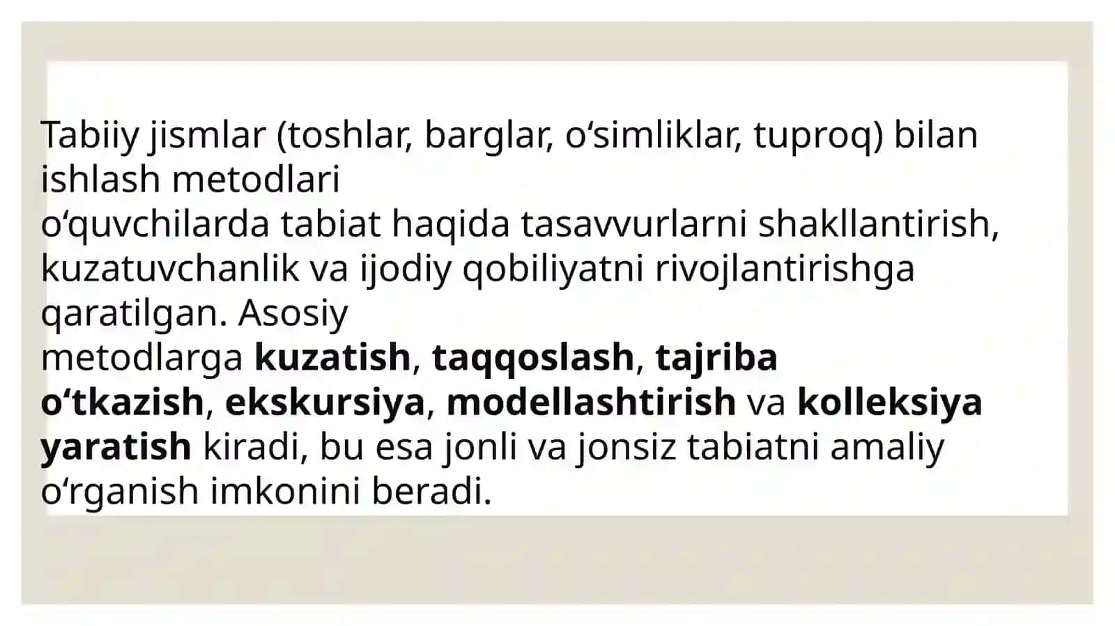 Tabiat bilantanishish metodikasi fanidan taqdimoti 3