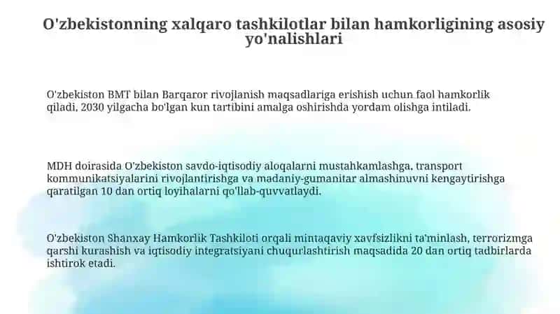 O'zbekistonning xalqaro tashkilotlar bilan hamkorligi 3