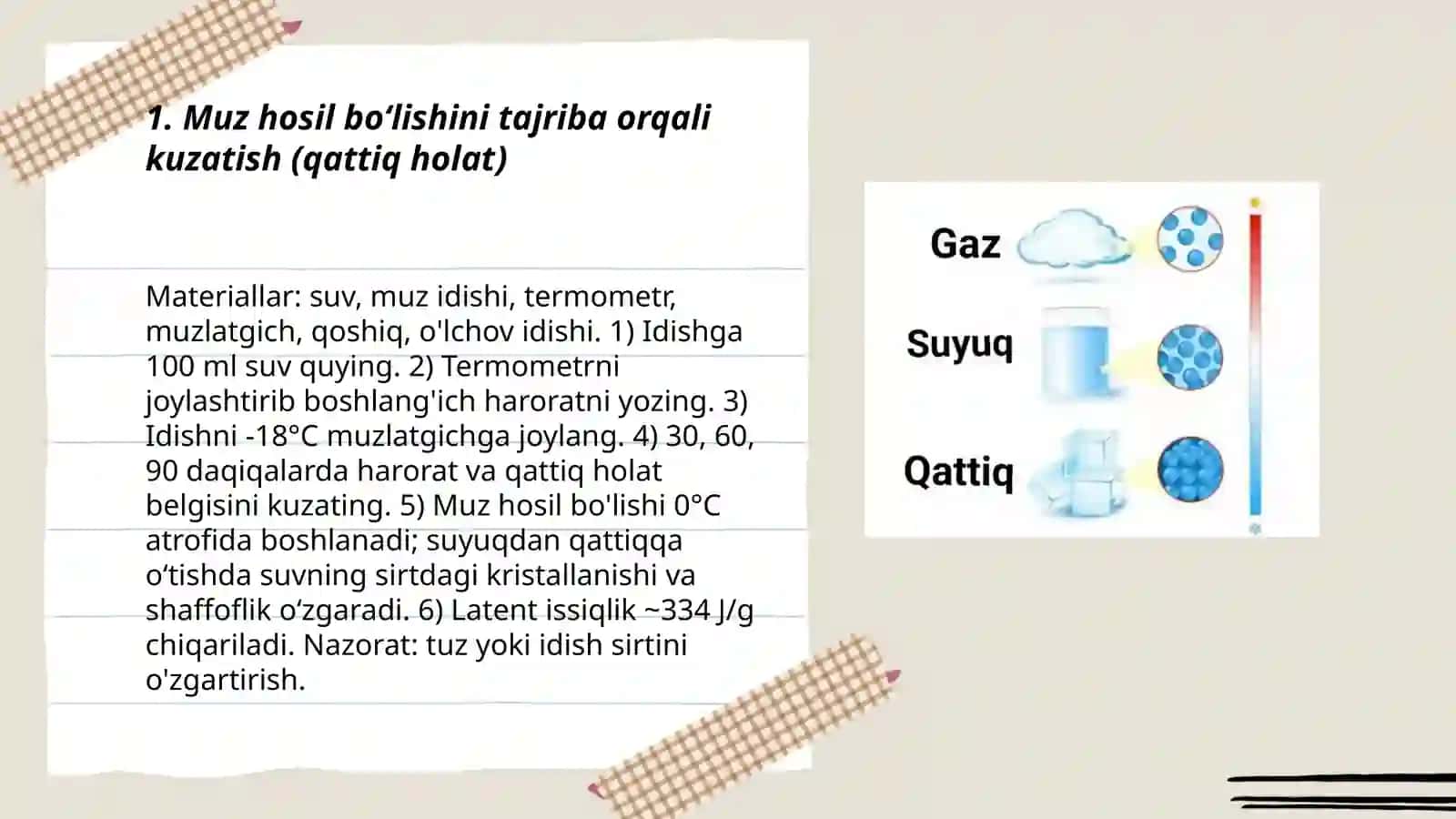 Suvning uch holatini tajribada o'rganish 3