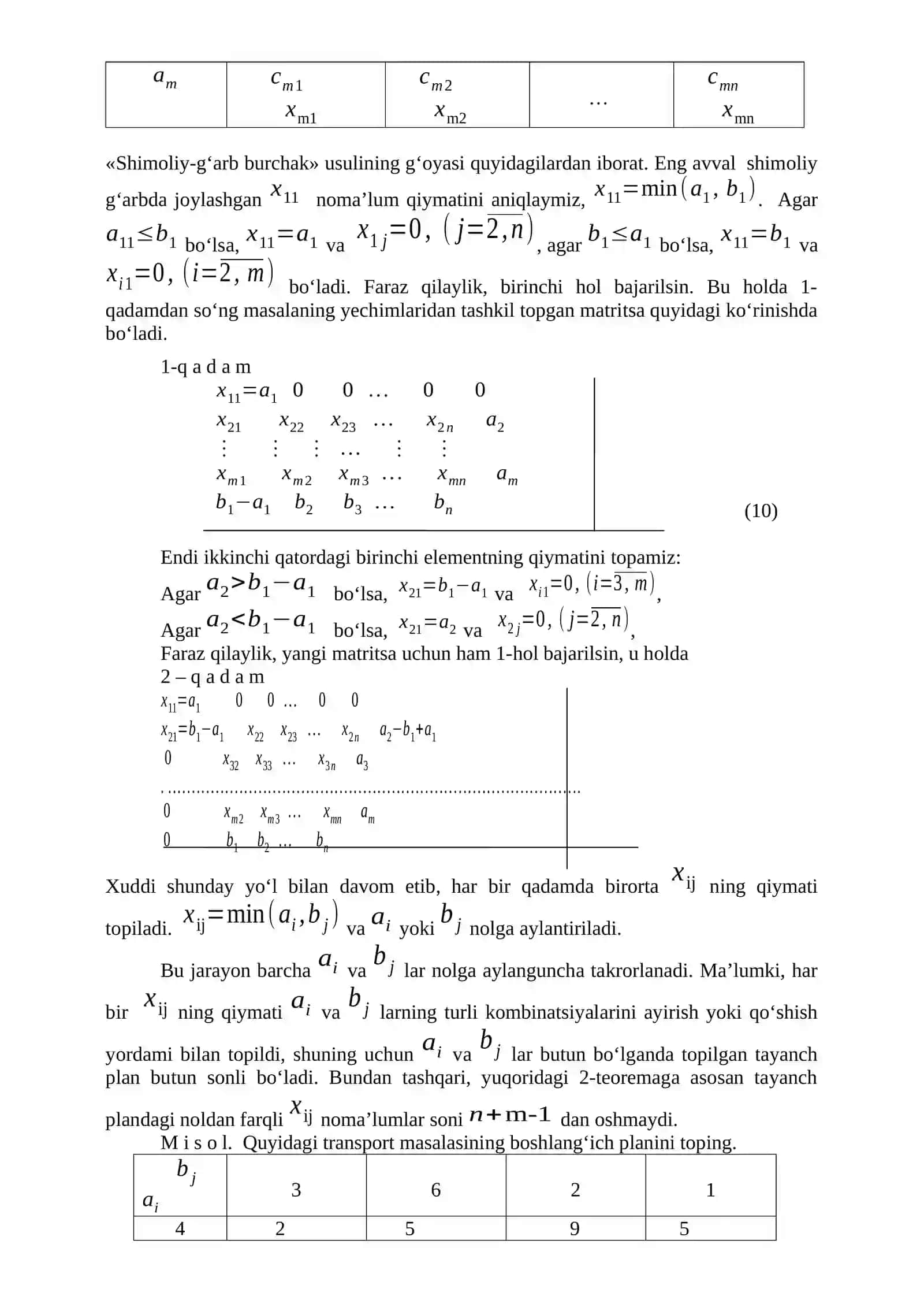 CHIZIQLI PROGRAMMALASHTIRISHNING TRANSPORT MASALALARI 3