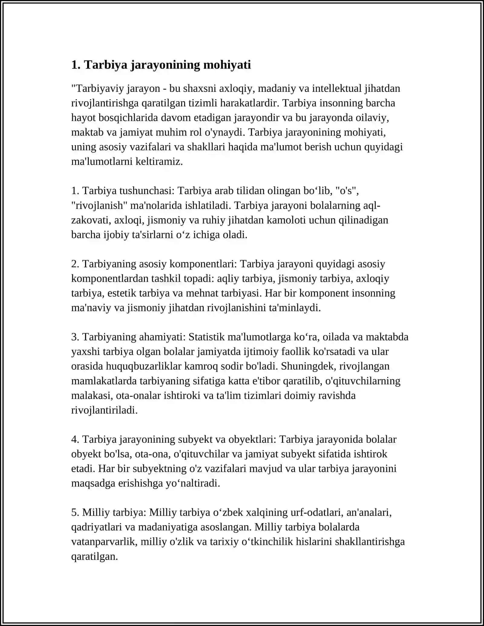 UMUMIY PEDAGOGIKA DARSIDATARBIYA JARAYONINING MOHIYATI, MAZMUNI, TARBIYA TAMOYILLARI VA METODLARI 3