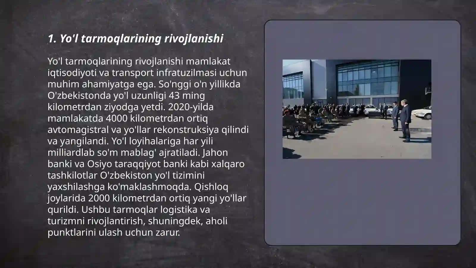 Yo'l tarmoqlarining rivojlanishi 3