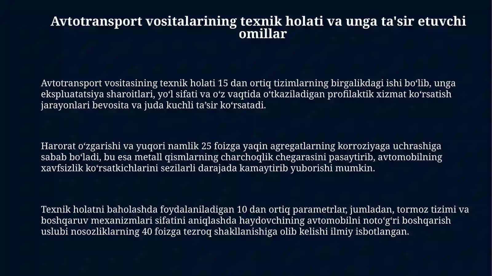 Avtotransport vositalarining texnik holati 3