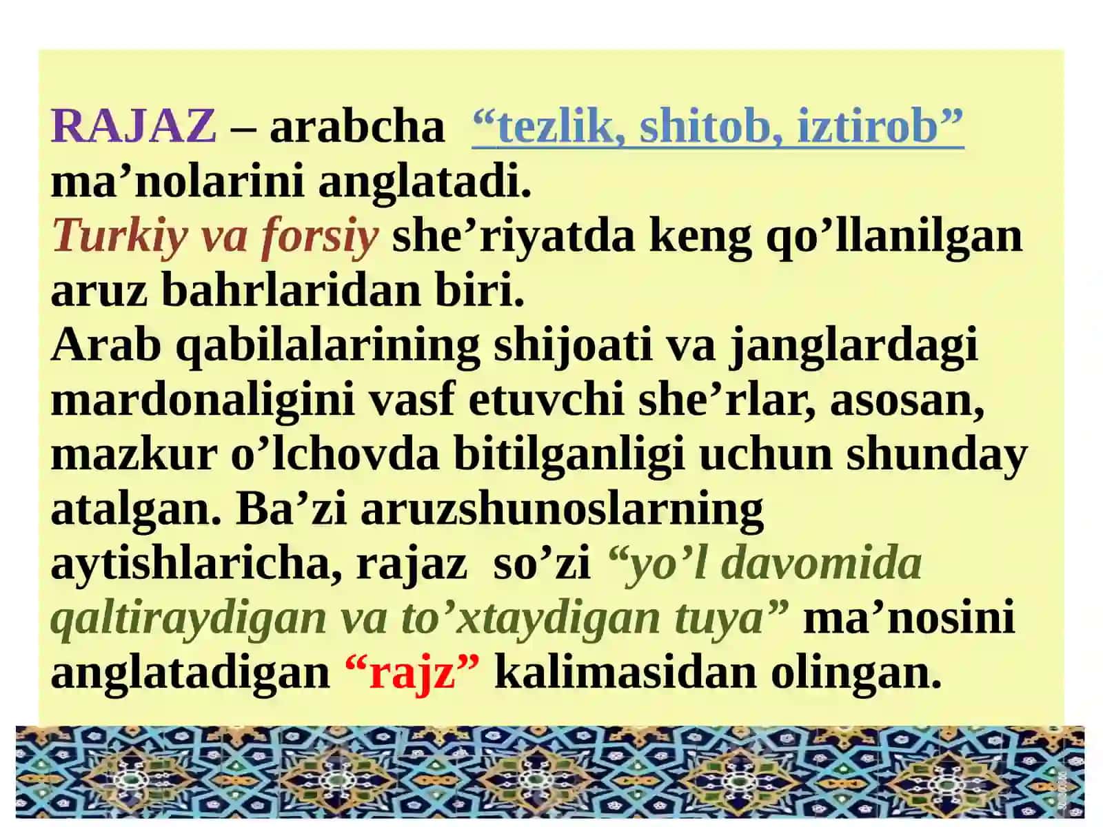RAJAZ BAHRI VA UNING VAZNLARI 3