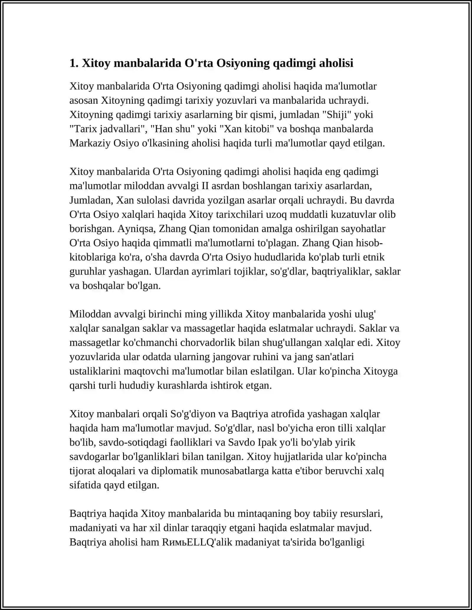 O'RTA OSIYONING QADIMGI AHOLISI HAQIDA XITOY MANBALARI 3