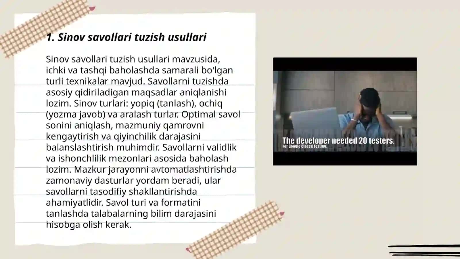 Sinov savollari tuzish usullari 3