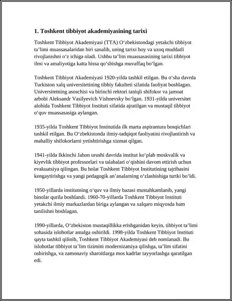 Toshkent Tibbiyot Akademiyasi Referat 3