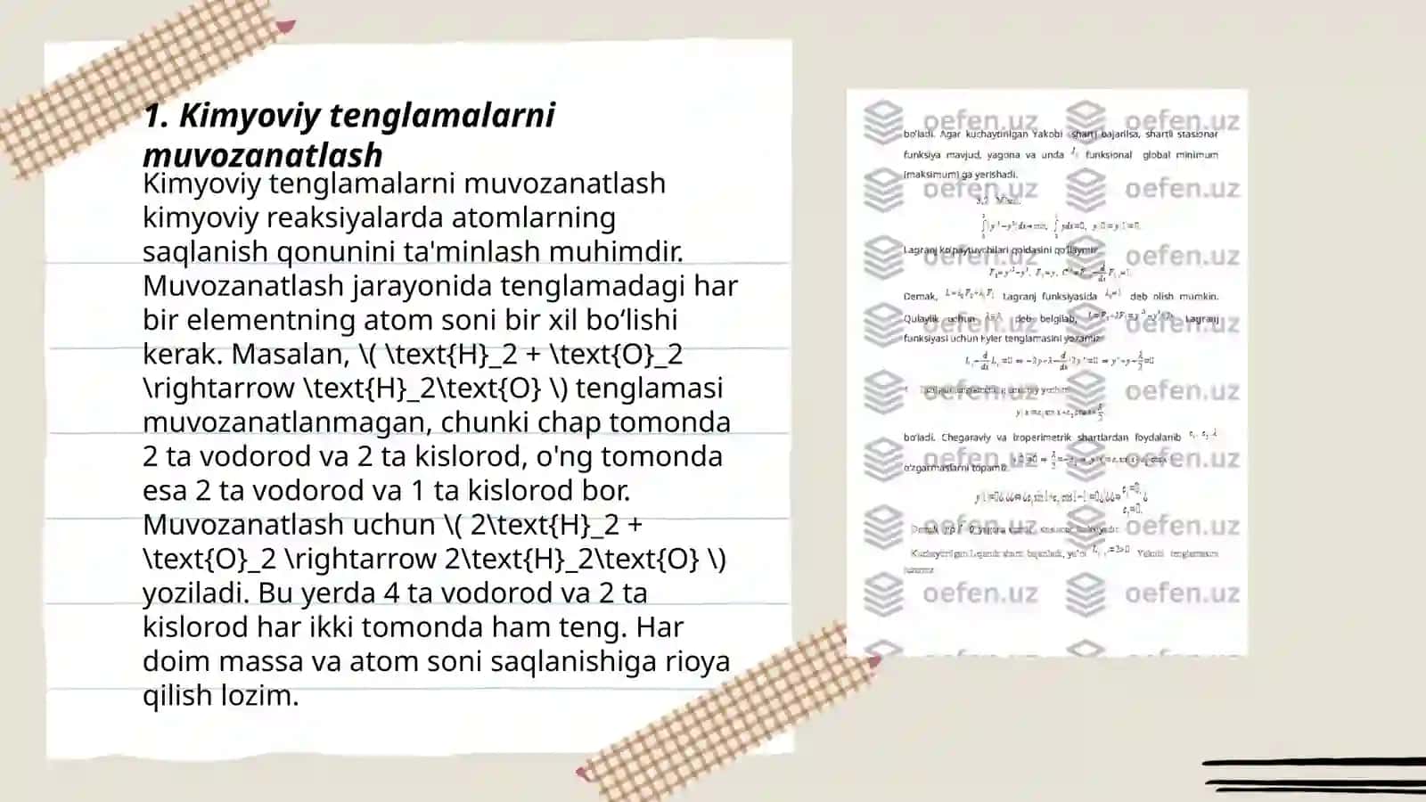 Kimyoviy tenglamalarni muvozanatlash 3