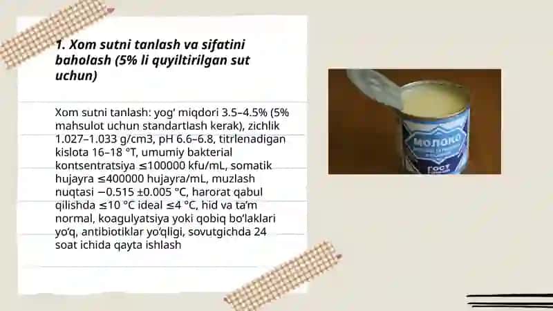 Xom sutni tanlash va sifatini baholash 3