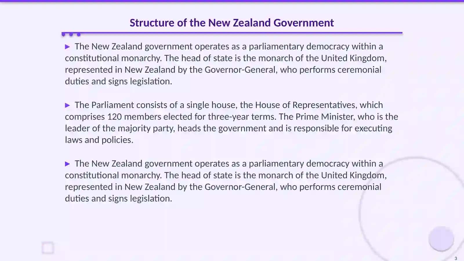 The Government, state symbols, political parties and education system of New Zealand 3