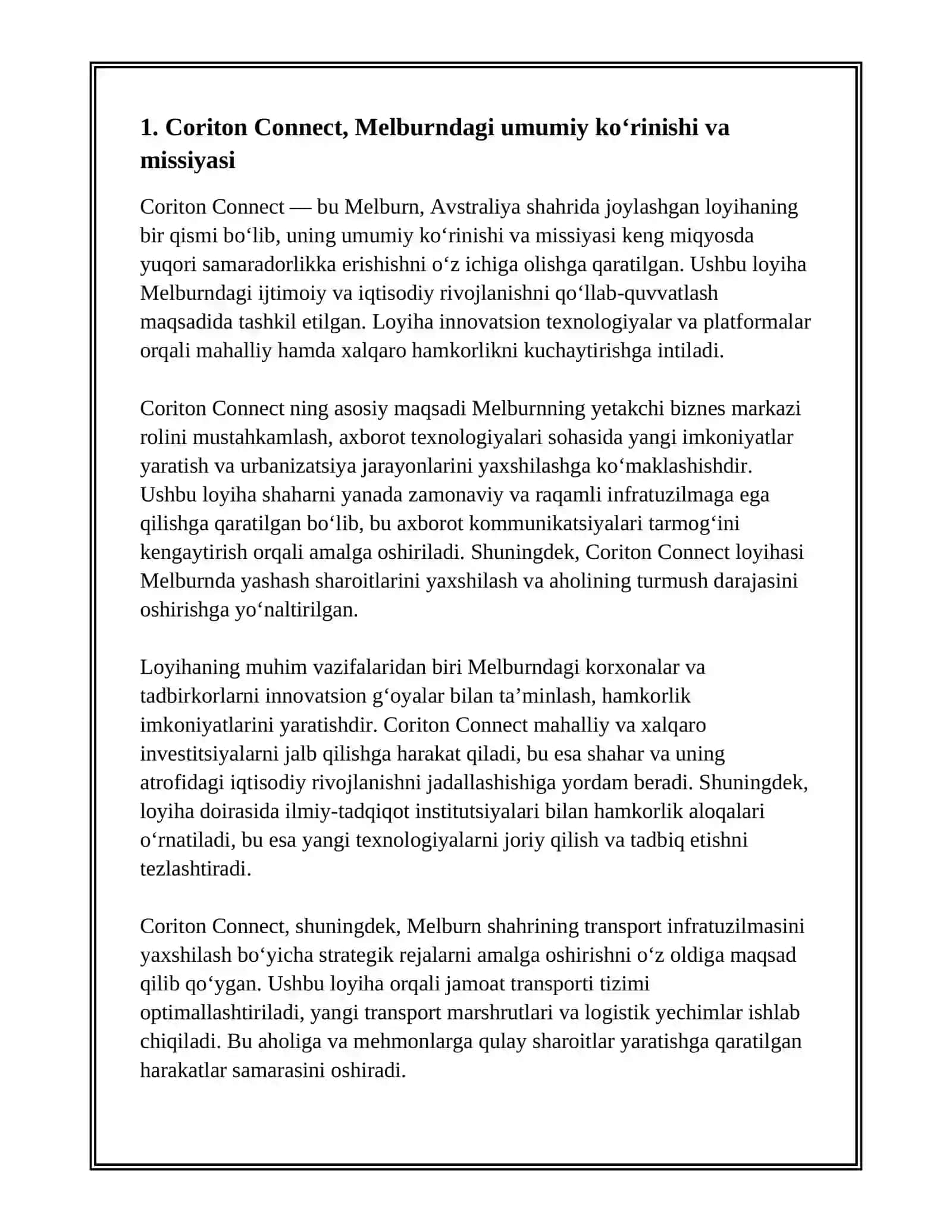CORITON CONNECT, MELBURN AVSTRALIYA 3