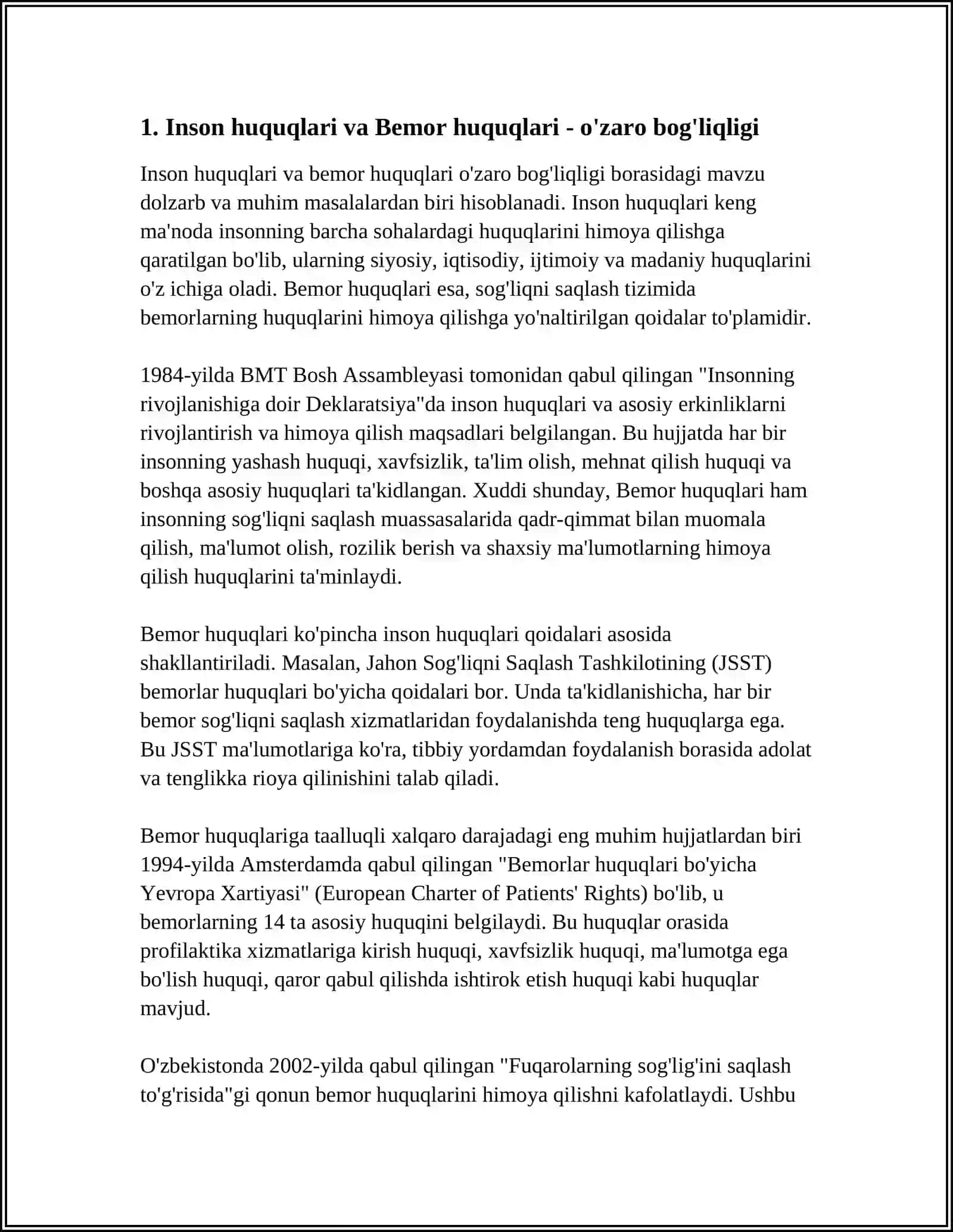 BEMOR HUQUQLARI DEKLARATSIYASI,TIBBIY ETIKA ASOSLARI 3