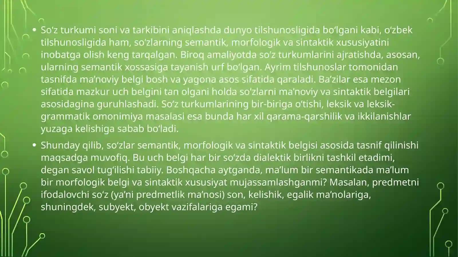 So‘zning grammatik ma’nolari va so‘z turkumlari tasnifi bo‘yicha mashqlar bajarish 3
