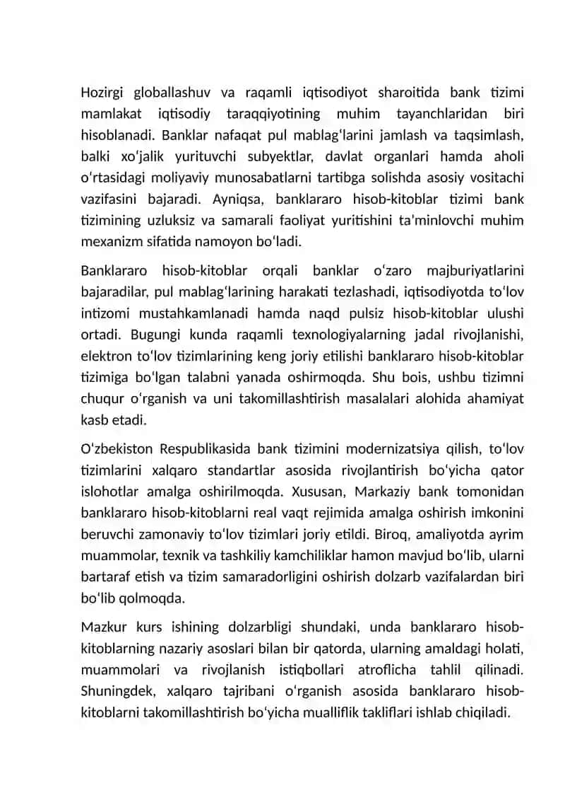 Banklararo hisob-kitoblarning tashkil etilishi va uni takomillashtirish 3