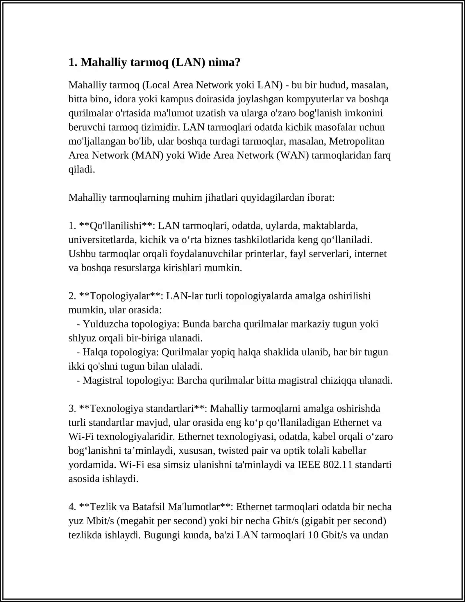 KOMPYUTER TARMOQLARI: LAN, WAN VA ULARNING FARQLARI 3
