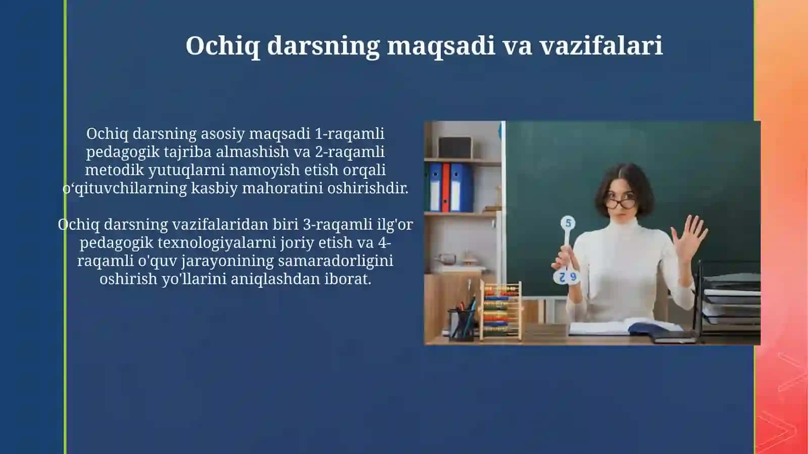 Ochiq dars oʻtkazishda oʻqituvchidan nimalar talab etiladi 3