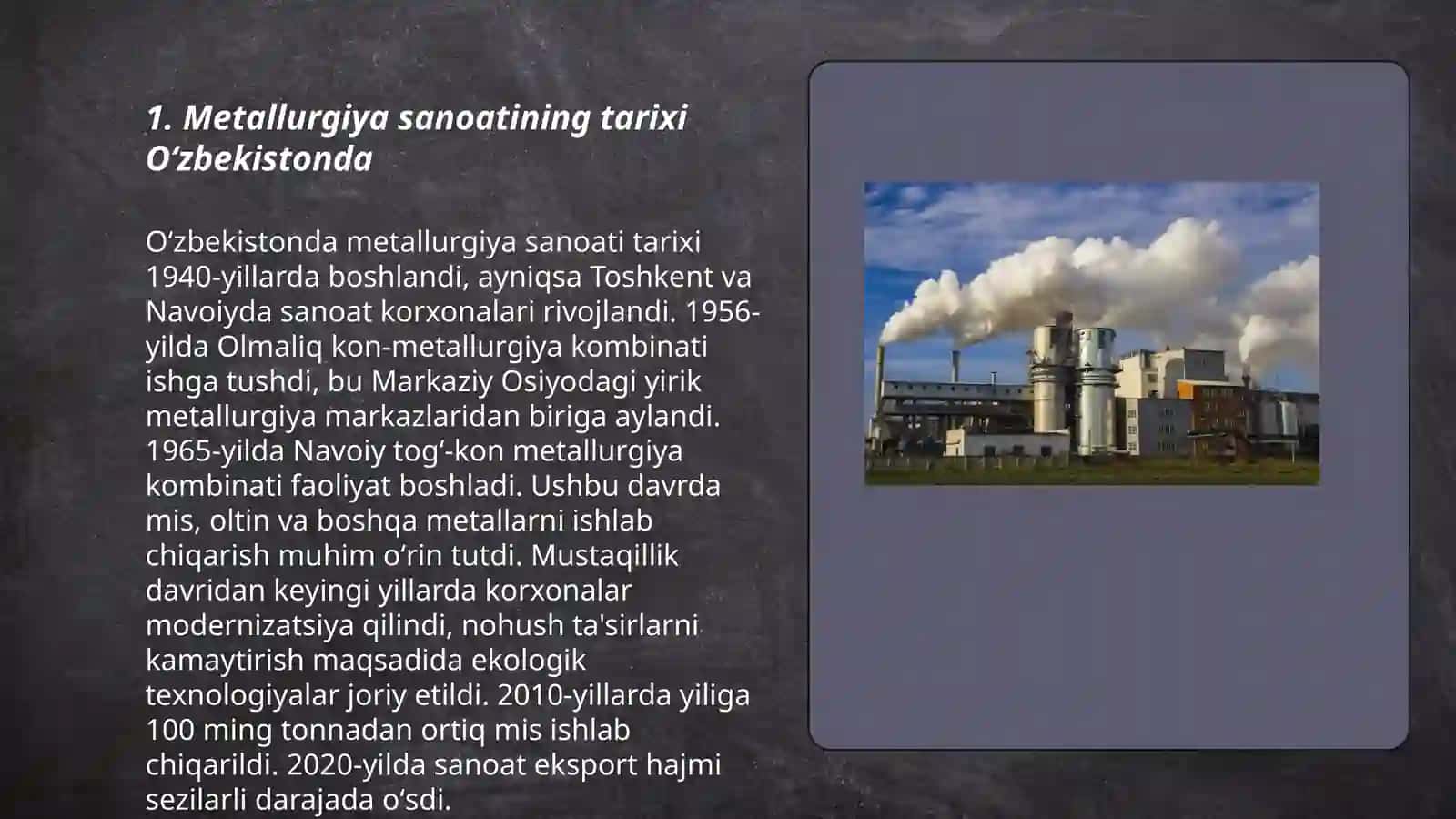 Metallurgiya sanoatining tarixi Oʻzbekistonda 3