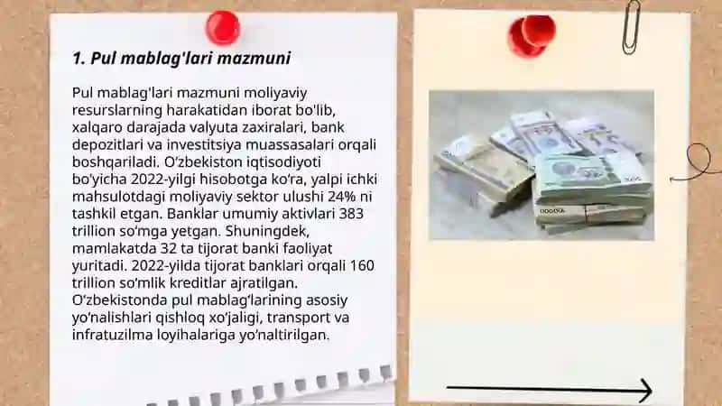 Pul mаblаg’lаri vа hisоb–kitоblаrning mаzmuni 3