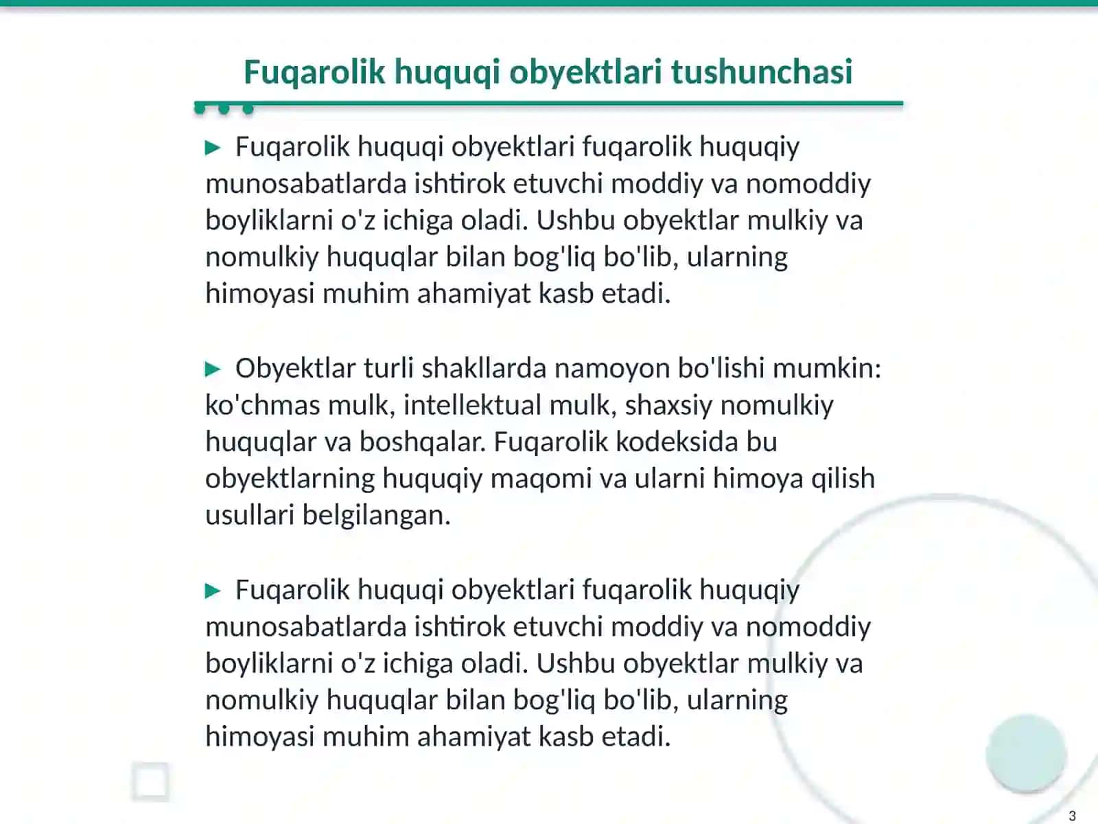 Fuqarolik huquqi obyektlari 3