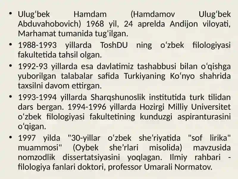 Ulug`bek Hamdam hayoti ijodi va hikoyalari tahlili 3