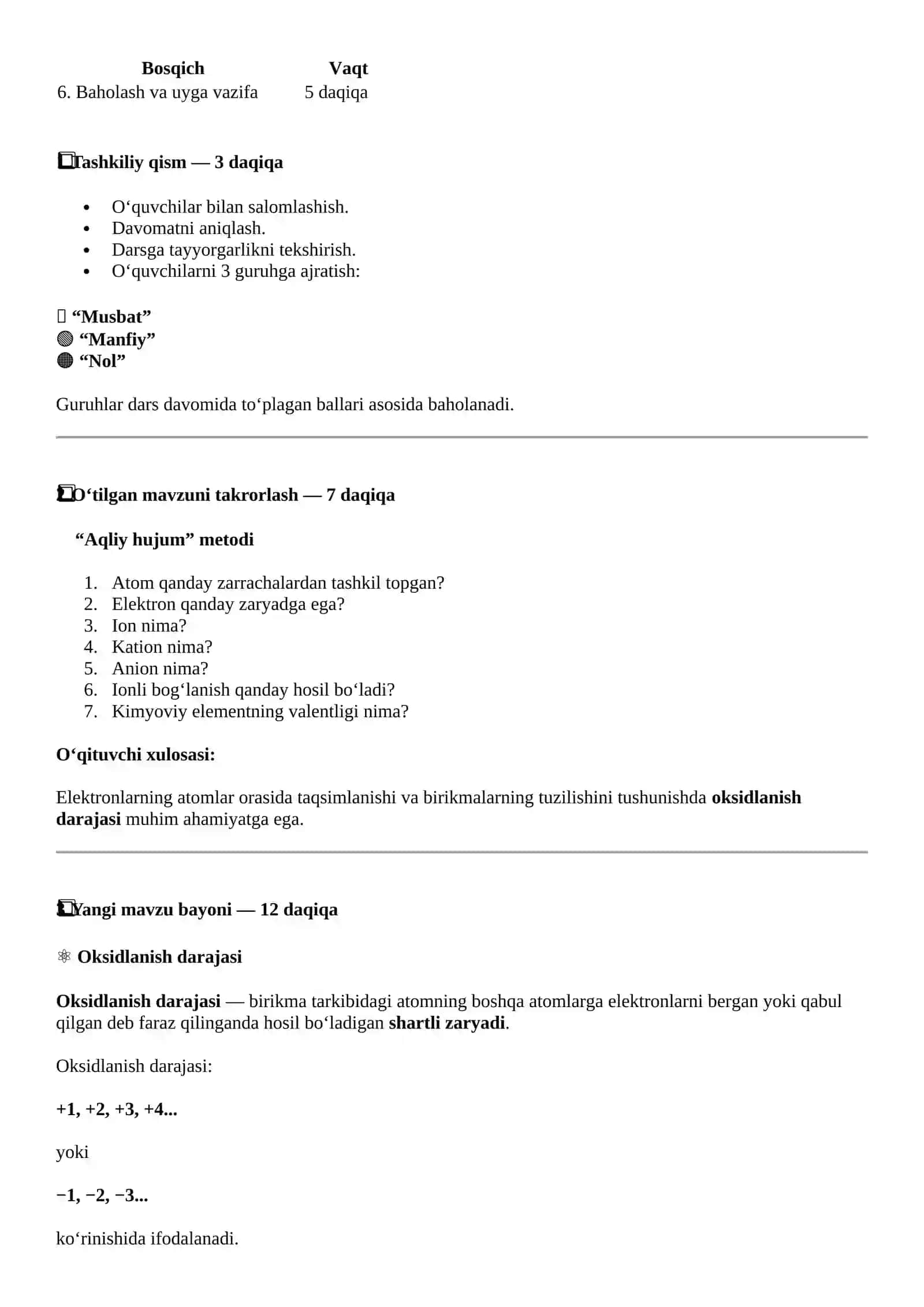 oksidlanish darajasi 3