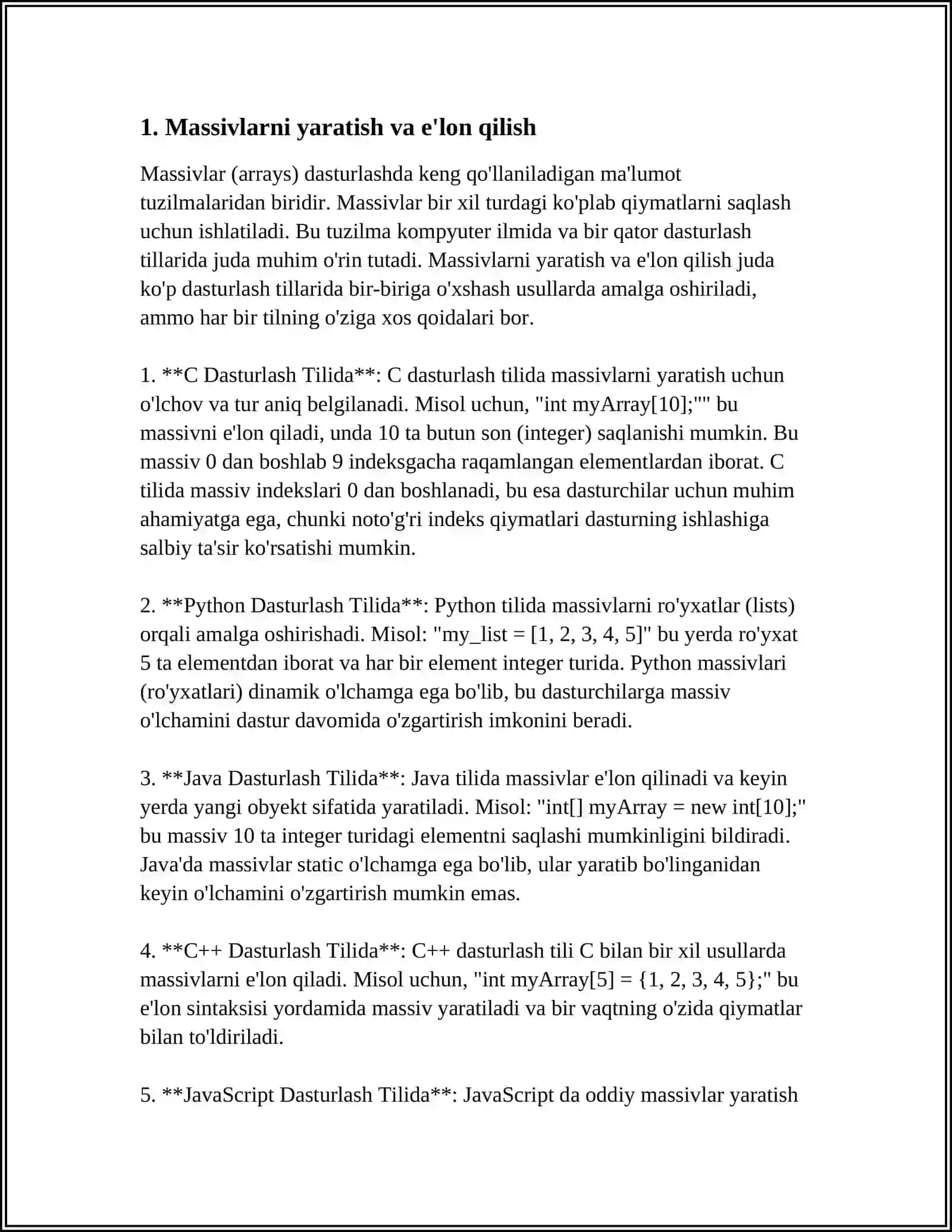 MALUMOTLAR TURI BILAN ISHLASH XUSUSIYATLARI-MASSIV 3
