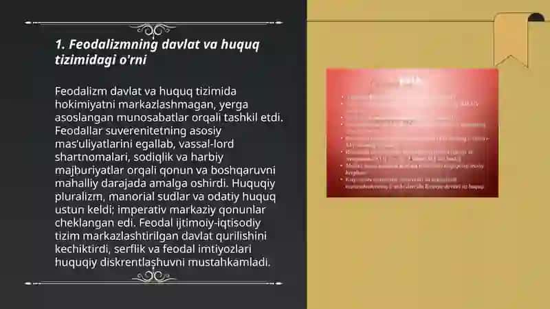 Feodalizmning davlat va huquq tizimidagi o'rni 3