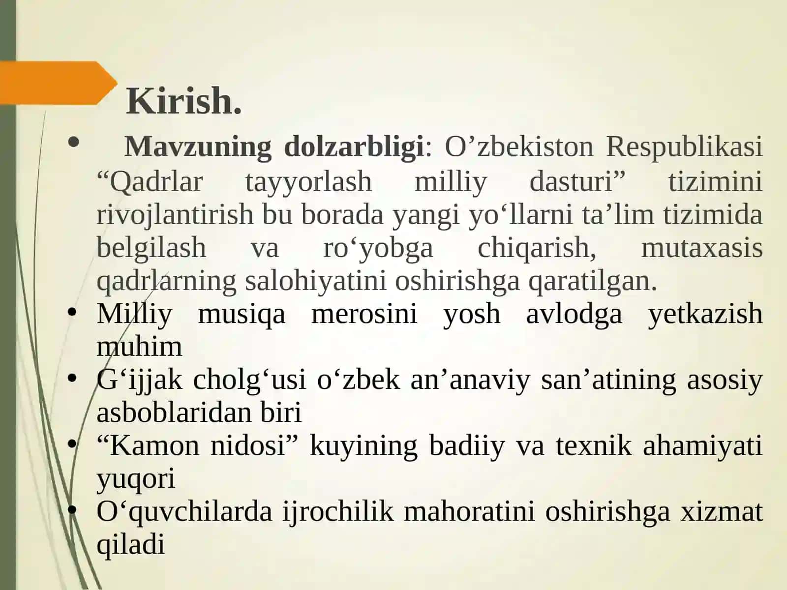"Kamon nidosi" kuyini gʻijjak cholgʻusida oʻrgatish metodikasi 3