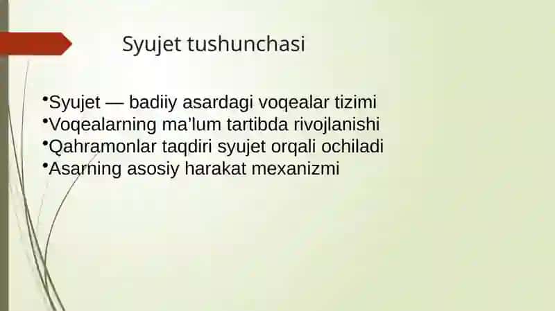 "Badiiy asar syujeti" taqdimot (slayd) 3