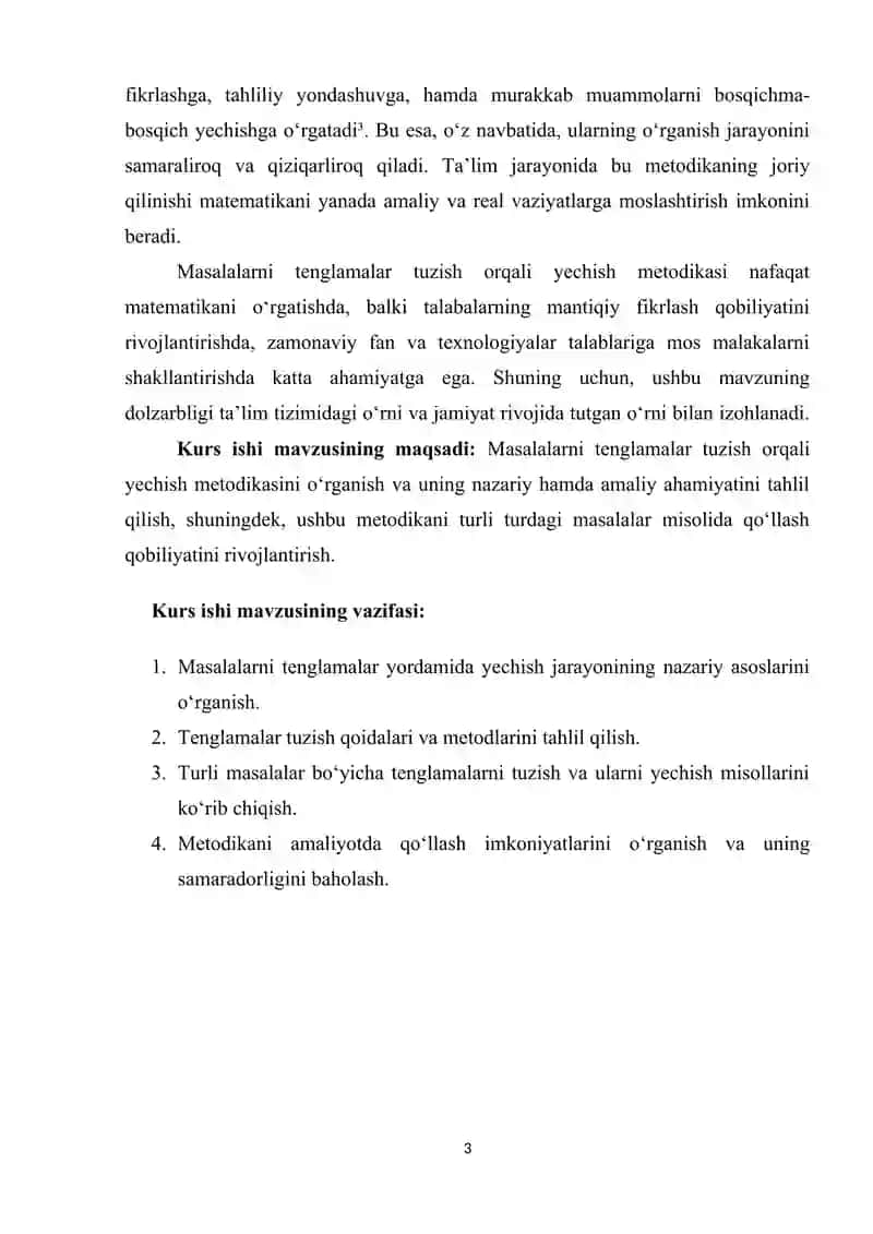 Masalalarni tenglamalar tuzish orqali yechish metodikasi 3