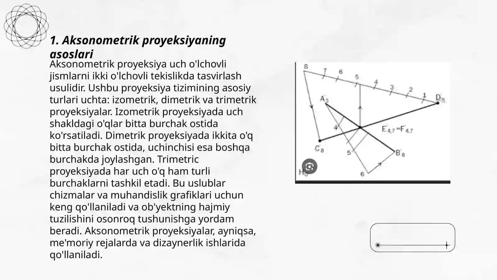 Aksonametrik va son belgili proyeksiyalar 3