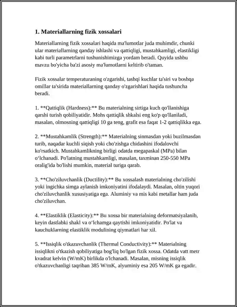 Materiallarning fizik xossalari 3