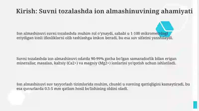 Vodorod, natriy va anion almashinadigan filtrlar 3