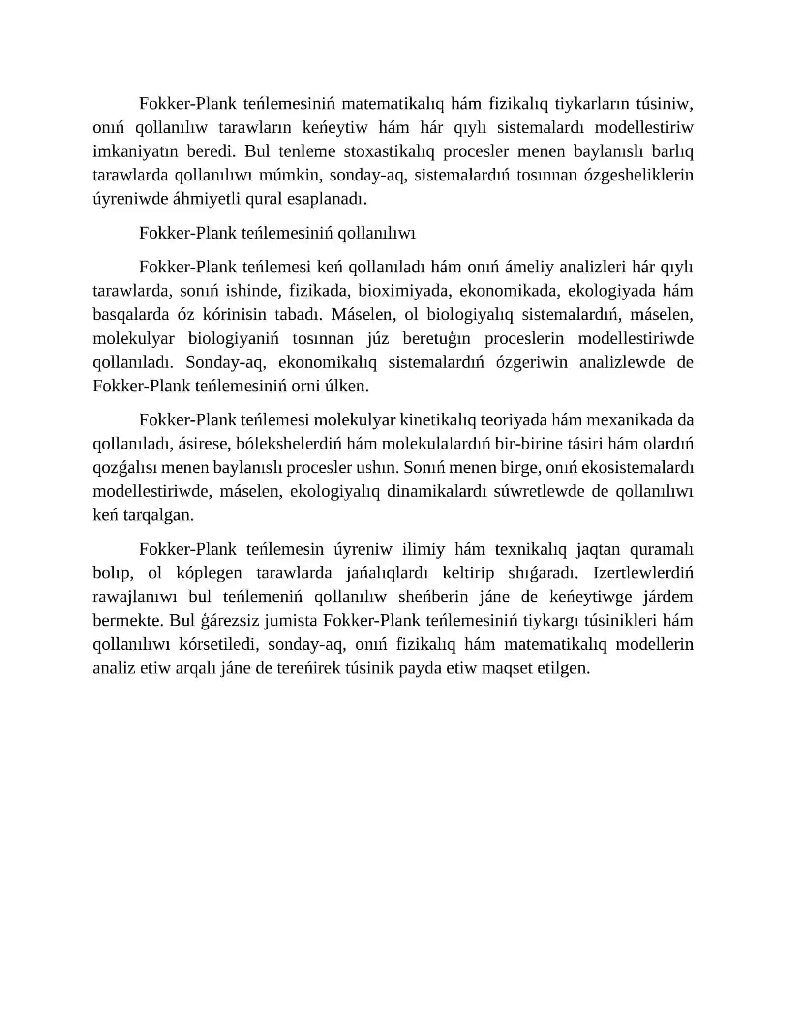 Fokker-Plank teńlemesi 3