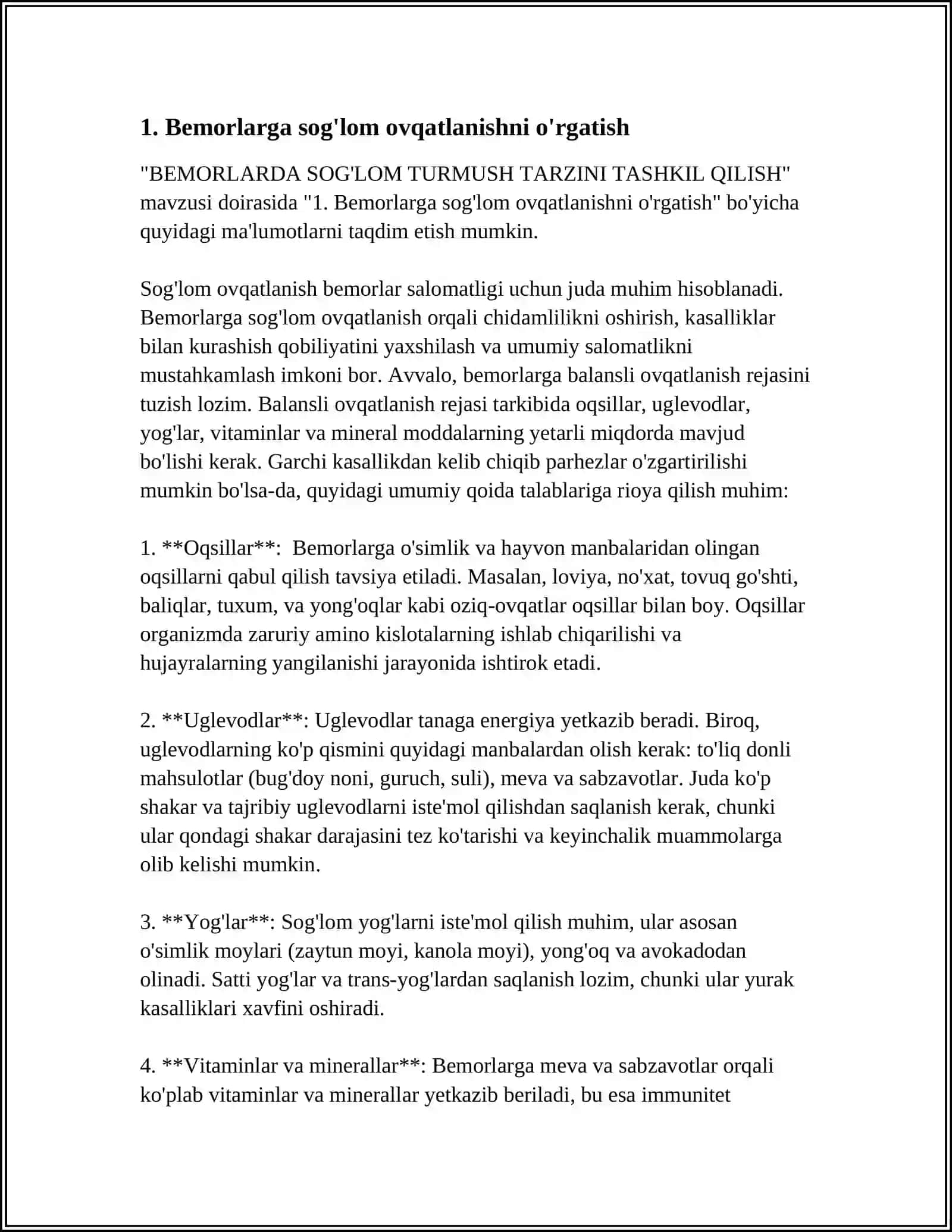 BEMORLARDA SOG'LOM TURMUSH TARZINI TASHKIL QILISH 3