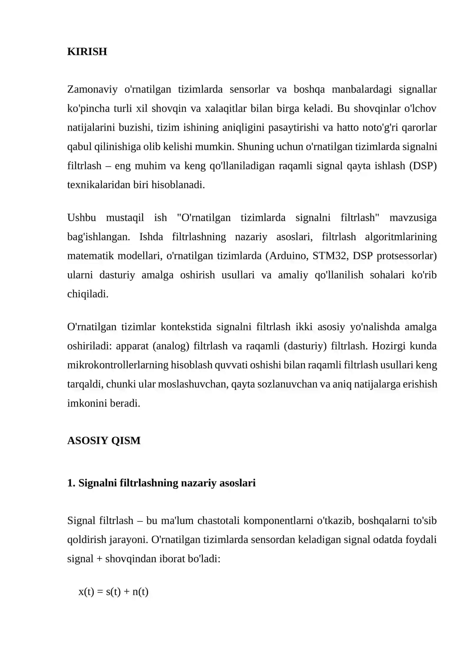 O'rnatilgan tizimlarda signalni filtrlash 3