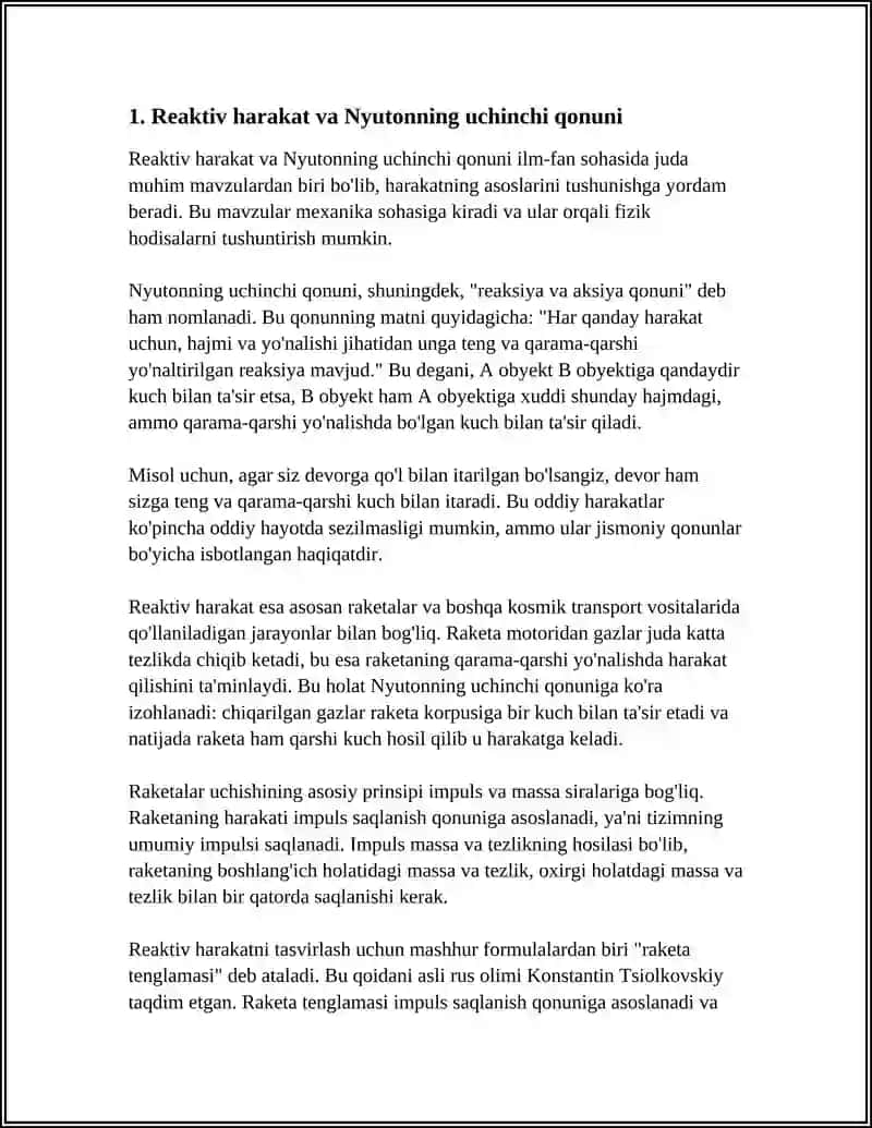 REAKTIV HARAKAT. KOSMIK TEZLIKLAR 3